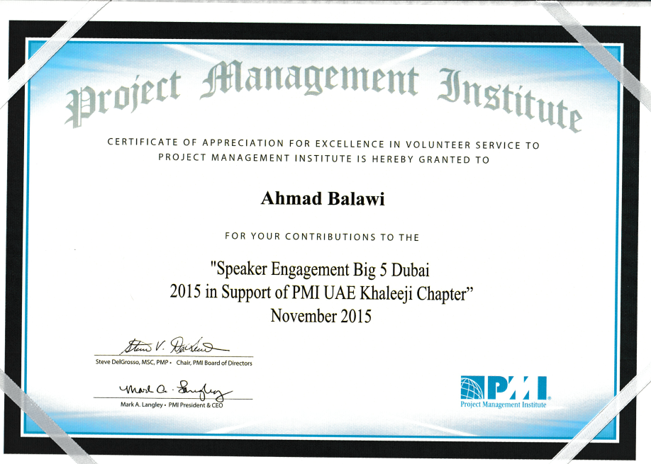 PMI Big 5 Dubai Speaker Certificate